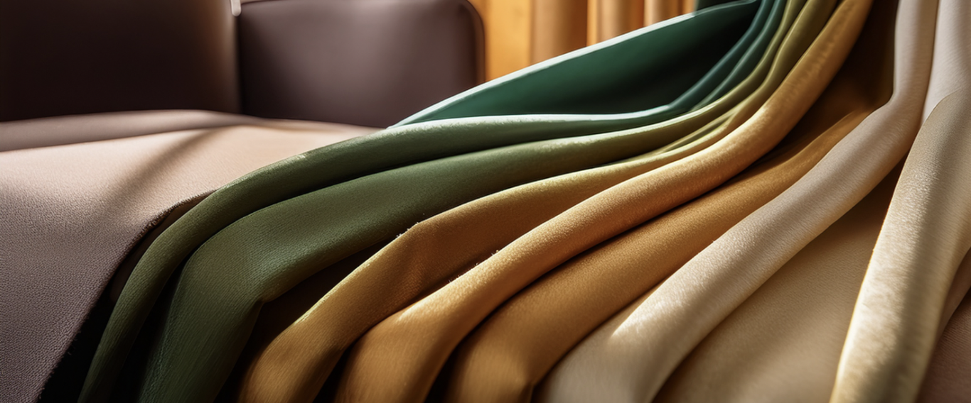 Textures de tissus en dégradé de couleurs, allant du vert au beige.
