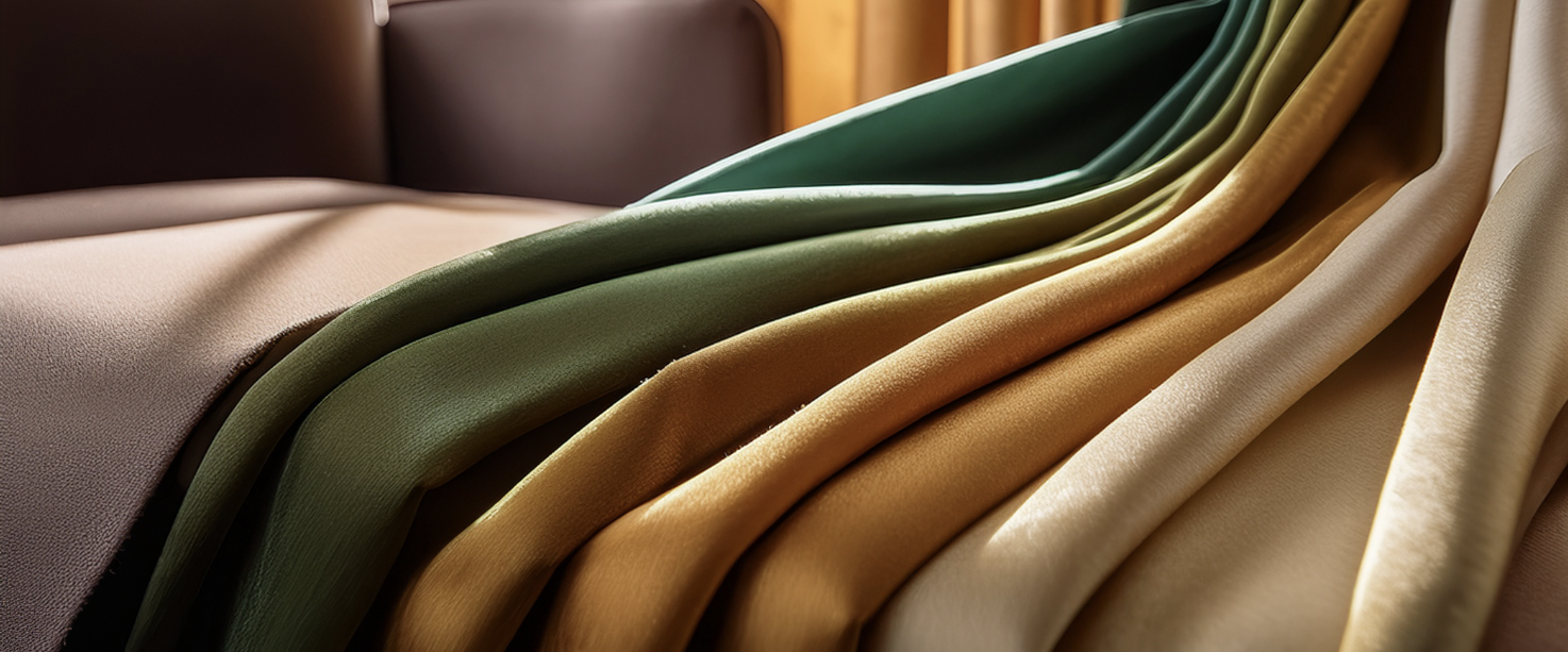 Textures de tissus en dégradé de couleurs, allant du vert au beige.